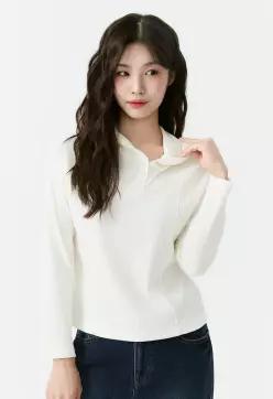 [잠뱅이]여성)골지 스냅 버튼 후드 슬림 긴팔 티셔츠 AP3WTL557