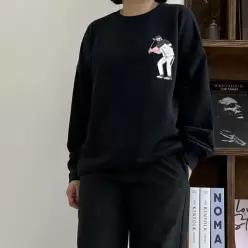 겨울 기모 안감 데일리 여성 맨투맨 티셔츠 레터링 라운드넥 오버핏 박시 블랙 그레이