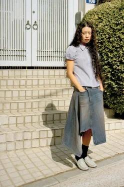 ZARA TRF 언밸런스 데님 미디 스커트 - 블루 4730/991/400