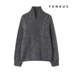 탱커스 V넥 반버튼 꽈배기 오버핏 긴팔 니트 TX4KP030L0 433047