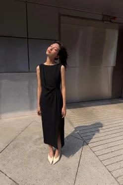 ZARA 드레이프 미디 원피스 - 블랙 7038/536/800