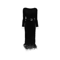 셀프포트레이트 black chenille knit feather midi dress 12331834016008 TP725787279