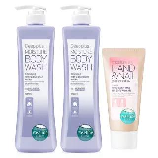 바세린 딥플러스 모이스처 바디워시 1000ml 2개+핸드크림 60ml 대용량 바디클렌저