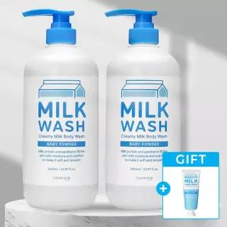 코스메이트 밀크 우유 바디워시 1000ml 2개+핸드크림 60ml (최.저.가 행사) 베이비파우더향 고보습 바디크림