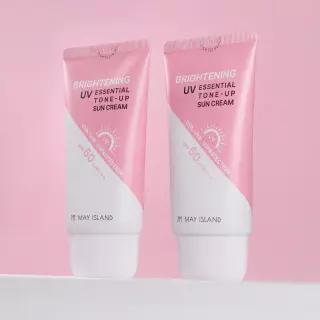 (임박특.가) 1.+1 메이아일랜드 UV 에센셜 톤업 브라이트닝 선크림 70ml (총2개) + 미니폼클 1개 증.정