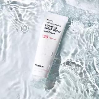 [초.특.가][한스킨] 리얼 컴플렉션 히알루론 릴리프 워터 선크림 50ml SPF50+ PA++++