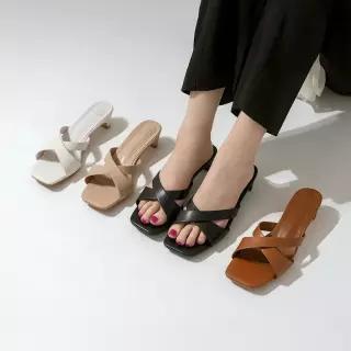 SOVO 소아르 소가죽 X스트랩 뮬슬리퍼 4cm 6cm