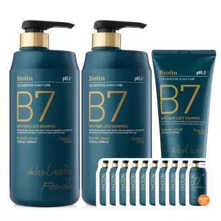 [브랜드세일+핸드크림60ml] B7 약산성 탈모 샴푸 1000ml+1000ml+200ml+10매 비오틴 두피 세정 케어