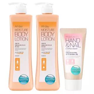 바세린 올데이 모이스처 바디로션 1000ml 2개+핸드크림 60ml 고보습 대용량