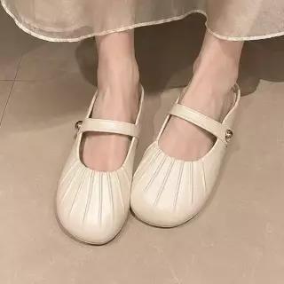 여성 셔링 메리제인 블로퍼 플랫 뮬 데일리 슈즈