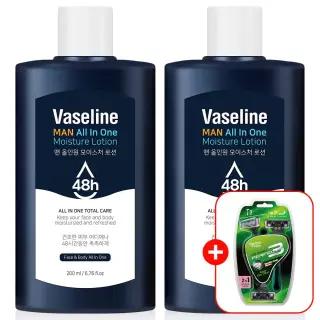 바세린 48h 맨 올인원 로션 200ml 2개+면도기 1개 남성화장품