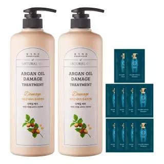 [행사가+15%쿠폰] 댕기머리 허벌 아르간 오일 데미지 트리트먼트 1000ml 2개+샴푸 10매 단백질 손상모발 케어