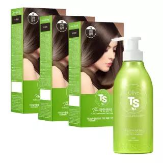 TS 더착한 염색약 120g 3개 + TS 올리브 트리트먼트 500g 1개 (컬러선택)