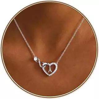 투란도스 실버 인피니티 하트 이니셜 목걸이 10대 여성 선물용 14K 화이트 골드 도금 A부터 Z까지 글자