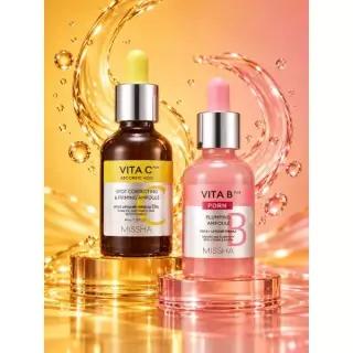 미샤 SET 비타비플러스 PDRN 플럼핑 앰플 30ml + 비타씨 탄력앰플 40ml +마스크팩 증정