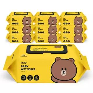 레이온100%라인프렌즈 브라운75g 77매 10팩 캡형 아기물티슈 638581