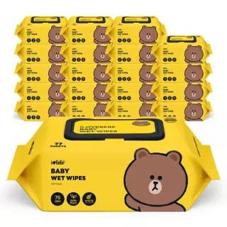 레이온100% 라인프렌즈 브라운 75g 77매 20팩 캡형 아기물티슈 638575