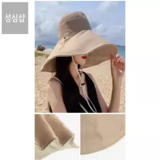 성심샵 아이보리 버킷햇 턱끈벙거지모자 여성휴양지모자 와이드챙버킷햇
