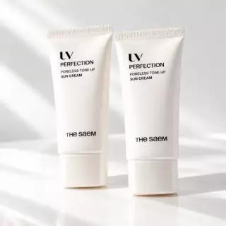 [모공밀착 보정]더샘 유브이 퍼펙션 포어리스 톤업 선 크림 50ml 1+1 기획
