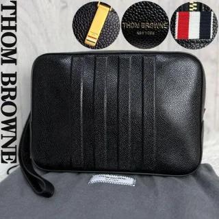 미국 THOM BROWNE 가죽 클러치 백 삼색 태그 블랙 로고 참 핸드백 227510951719