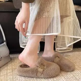 윈터 보들퍼 버클 큐티 퍼 슬리퍼 여성 윈터 보들퍼 버클 퍼