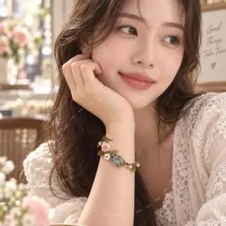 로맨틱 빈티지 플라워 원석 여성팔찌 OHB-1011139