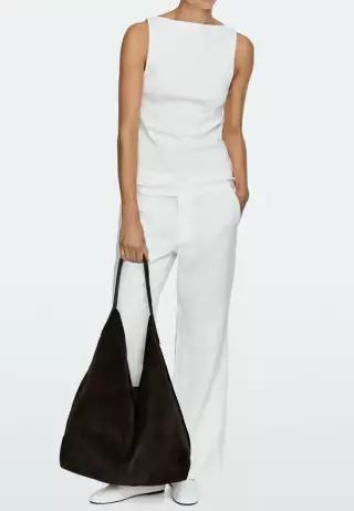 Massimo Dutti 마시모두띠 MAXI 스플릿 스웨이드 숄더백 - 핸드백 mottled 다크 브라운 여성용 브랜드 선물