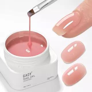 GAOY 컬러 빌더 베이스 30g, 브러시 포함, 4-in-1 오래 지속되는 네일 젤 누드 핑크 자연유래 젤리, 햇빛