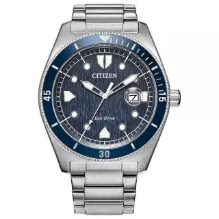 시티즌 Citizen 남성용 Eco-Drive Terra Force 실버 톤 스테인리스 스틸 케이스 팔찌 블루 다이얼 모델: AW