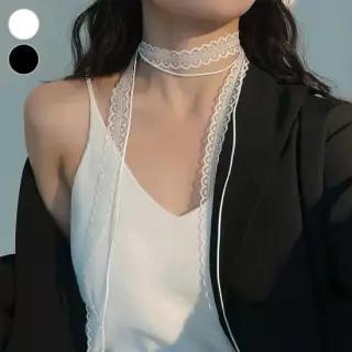 여성스런 레이스 두줄 레이어드 초커식 목걸이 스카프 쁘띠스카프 레이스스카프