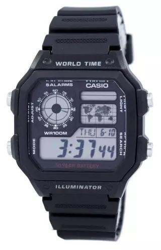 Casio 카시오 유스 일루미네이터 월드 타임 알람 그레이 다이얼 AE-1200WH-1 남성용 시계 7849391
