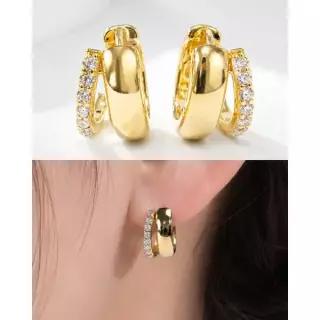 [샤밍주얼리]랩 다이아 볼드 링 귀걸이 원터치 에끌레 하프 두줄 여자 친구 데일리 선물 14K 18K