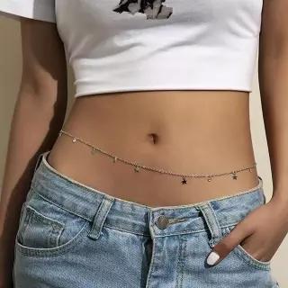 별 큐빅 허리 체인 벨트 슬림 레이어드 장식 포인트