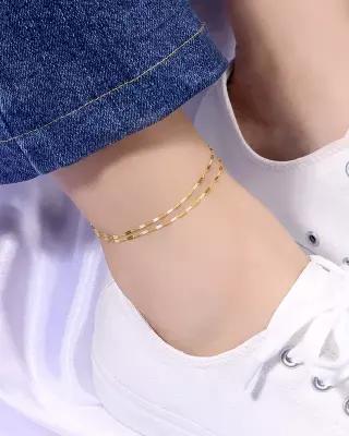 오벨리 14K 파파야 발찌 심플 데일리 여자 체인 금발찌 한줄 두줄 세줄