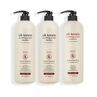 아브카 실크케라틴 단백질 헤어케어 세트[샴푸 1000ml 2개 + 트리트먼트 1000ml 1개]