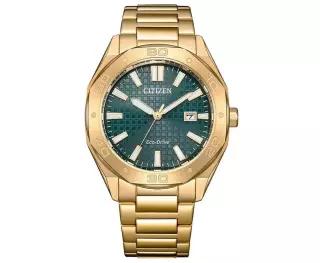 Citizen 시티즌 남성용 옥타ングル 에코드라이브 그린 다이얼 골드 톤 시계 BM7633-81X 신상품 712013