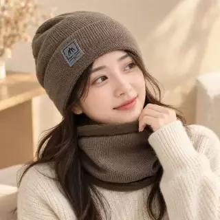[하프클럽/]비니 워머 여성 겨울 보온 모자 머플러 세트 니트