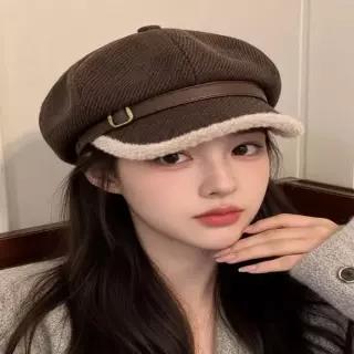 [하프클럽/]여성 3컬러 겨울 페이크퍼 골덴 뉴스보이캡 헌팅캡