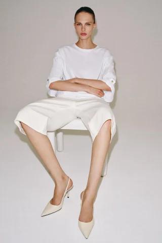 ZARA 엠보싱 슬링백 힐 슈즈 - 크림 화이트 1289/710/002