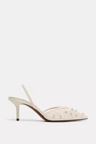 ZARA 메쉬 비즈 힐 슈즈 - 화이트 2832/710/001