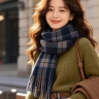 외출 다양한 색상 체크 패턴 인조 캐시미어 복고 롱 머플러 남성 여성 겨울