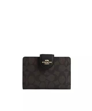 COACH 미디엄 코너 집 월릿 인 시그니처 캔버스 CW786 IMXAQ
