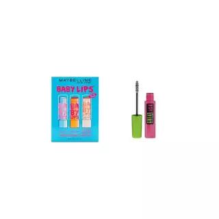 Maybelline New York Baby Lips 3팩 모이스처라이징 립밤 (3가지 쉐이드) + 그레이트 래쉬 워셔블 마스카라