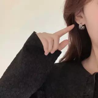 [라일리쥬얼리] Rly 스틸 쓰리라인 볼륨 귀걸이 여성 골드 실버