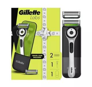 Gillette Labs 남성용 면도 면도기, 화이트 에디션 핸들, 블레이드 리필 2개 및 여행용 케이스, 선물 세트