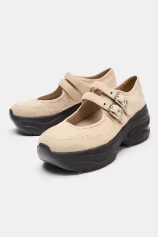 ZARA 자라 청키 스포츠 발레리나 플랫슈즈 샌드 브라운 5818 710 107