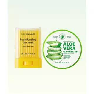NATURE REPUBLIC [SET] 캘리포니아 알로에 보송선스틱 24g+수딩젤 300ml
