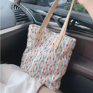 [라일리] Rly 토트백 컬러 믹스 니트 숄더백