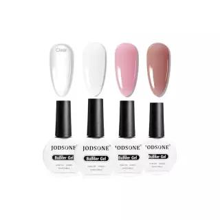 JODSONE 네일용 빌더 젤, 4피스 10ML 젤 세트, 네일 에이펙스 및 연장 강화제 램프로 경화 필요, 투명 화이