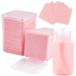 디스펜서가 포함된 Corcones 400PCS 보풀 없는 네일 물티슈 - 아세톤 젤 매니큐어 리무버 1PCS 빈 펌프 디스펜서 병 용품이 래시 익스텐션 클리닝